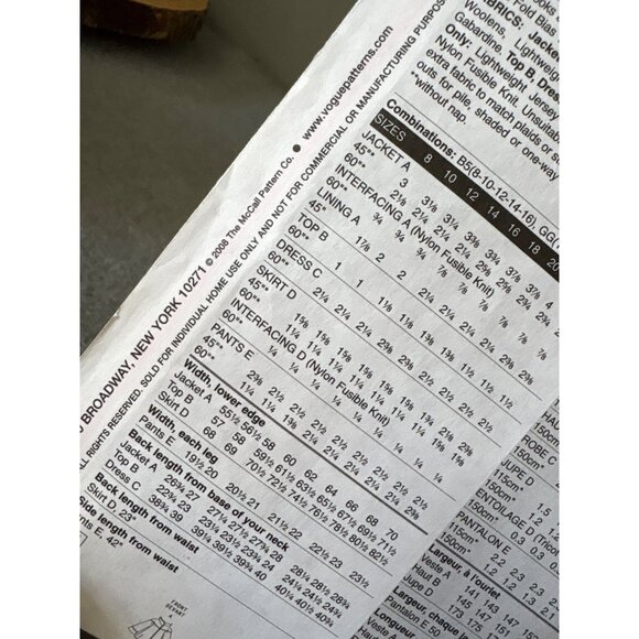 Vogue V8524 Pattern Jacket Top Dress Skirt Pant Size 18 20 22 uncut 2008 - Picture 5 of 9